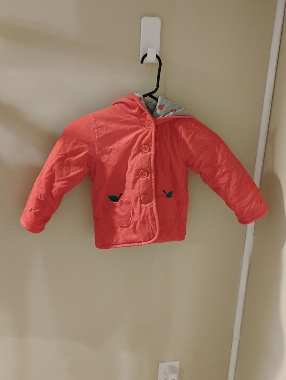 Baby Boden Red Corduroy Apple Motif Hooded Buttoned Jacket Sz 2-3Y